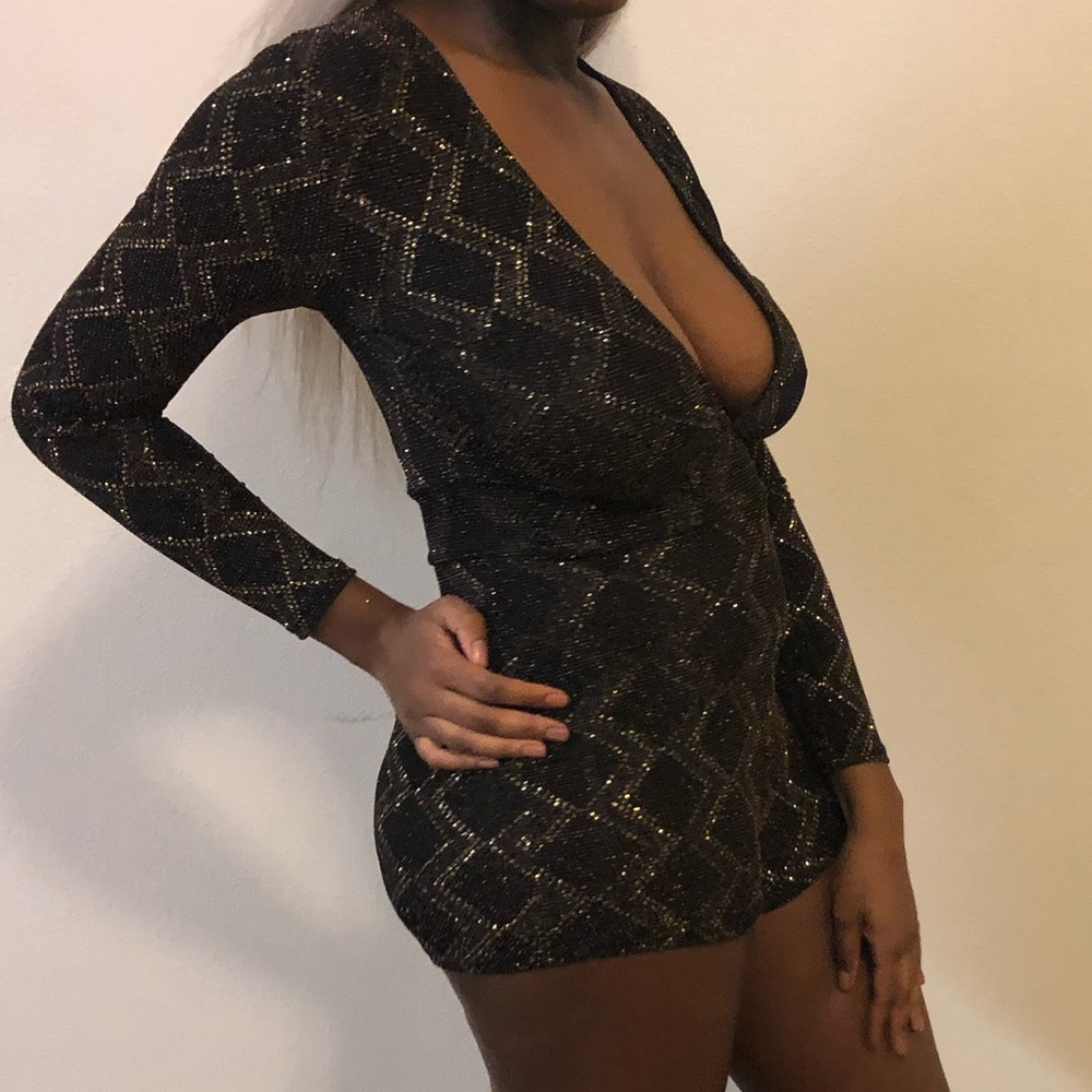 Black and Gold Glittery V-Neck Romper